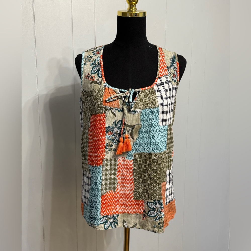 Sacred Threads Patchwork Blouse - Orange, Blue, G… - image 1